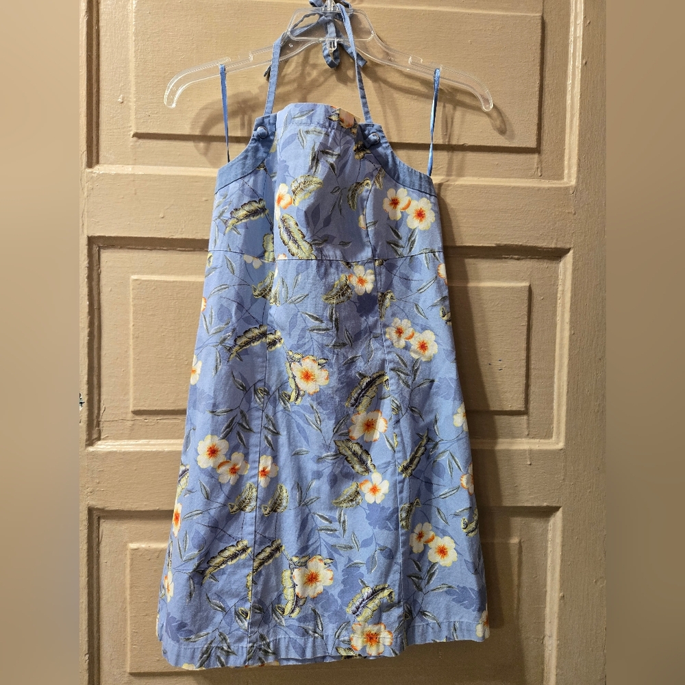 American Eagle Hawiian Floral 100% Cotton Tie Neck Halter Dress EUC Size: 4